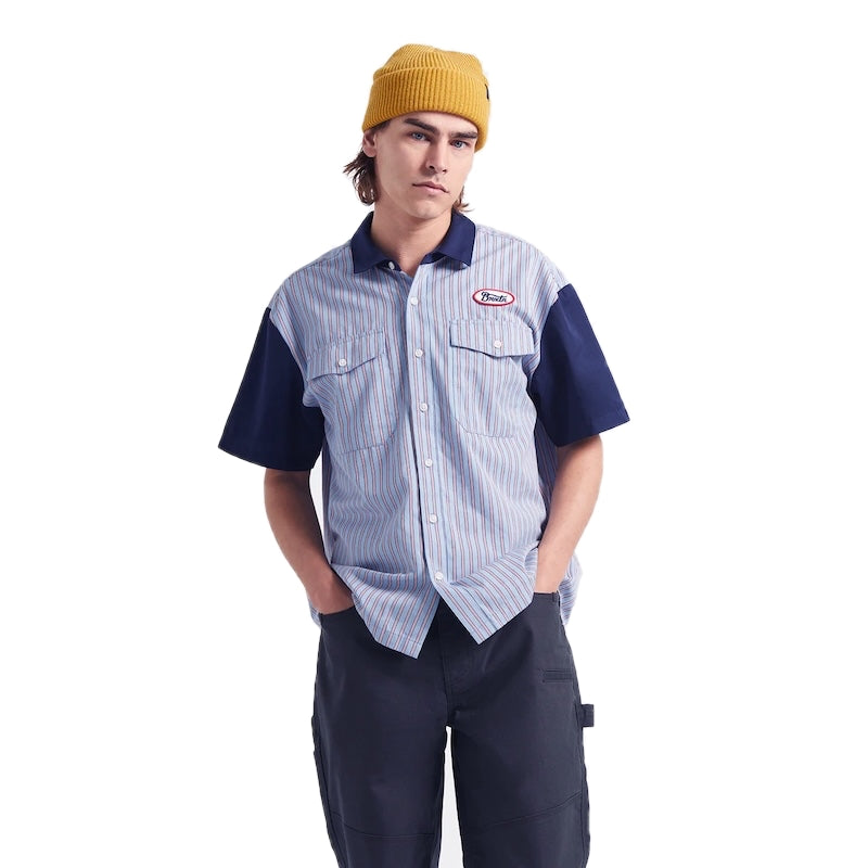 BRIXTON S/Sシャツ BUILDERS OLSON S/S SHIRT ブルー  着用画像 正面