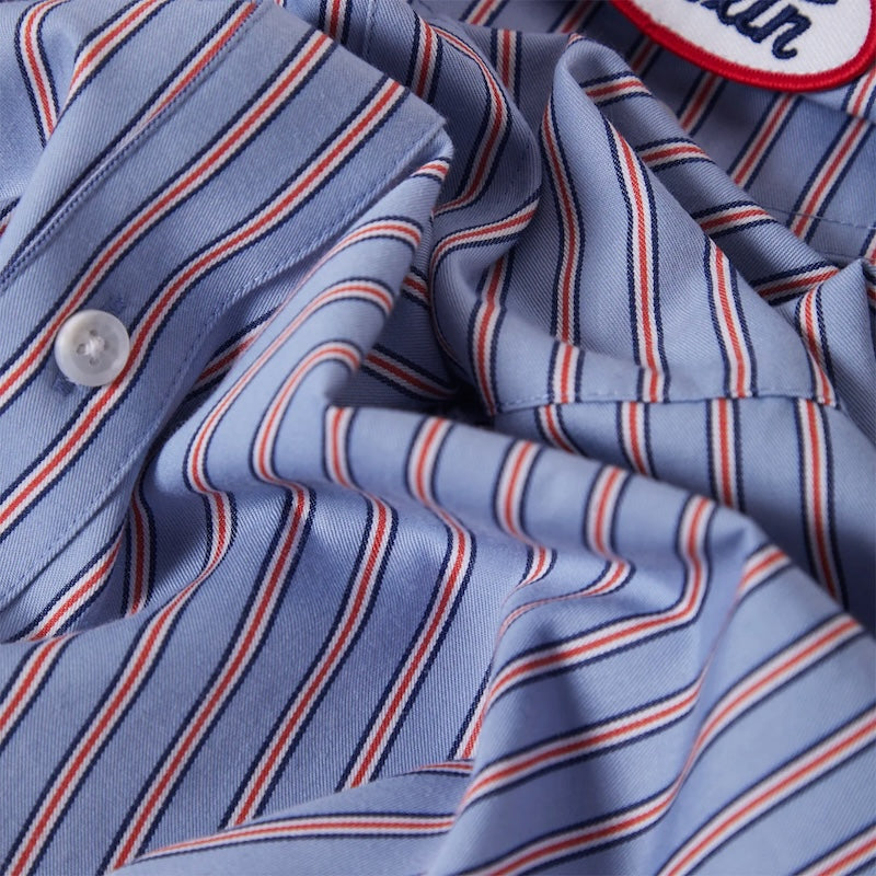 BRIXTON S/Sシャツ BUILDERS OLSON S/S SHIRT ブルー  着用画像 生地感