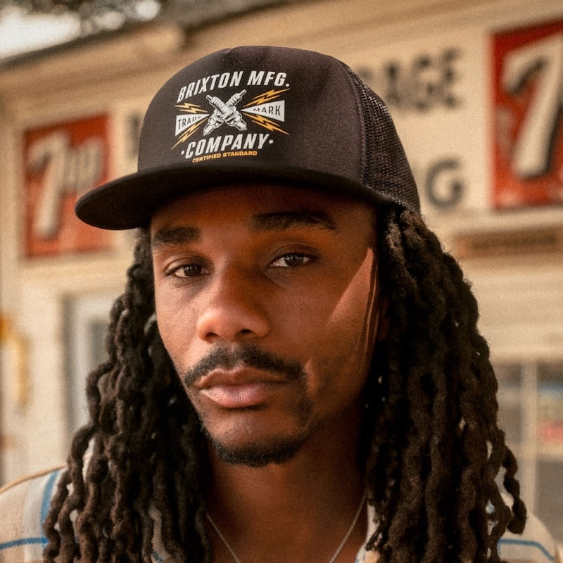 BRIXTON メッシュキャップ DANTON NP MP TRUCKER HAT ブラック/ブラック 着用画像 正面