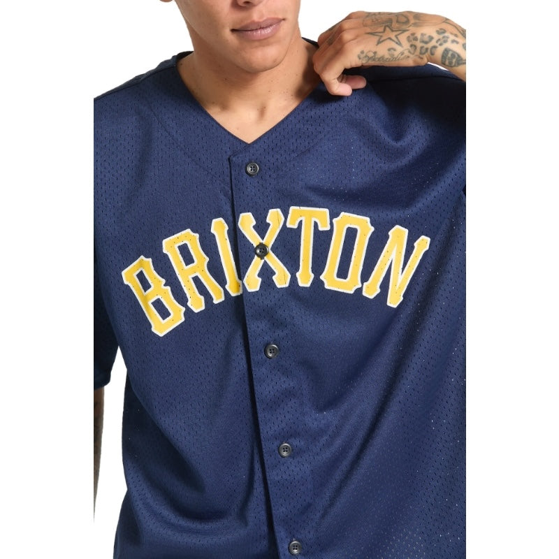 BRIXTON メッシュジャージ THE BRIXTON MESH BASEBALL JERSEY ネイビー 着用画像 胸元
