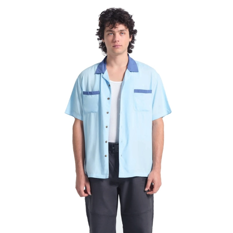 BRIXTON S/Sシャツ LAFAYETTE S/S WVN ブルー 着用画像 正面
