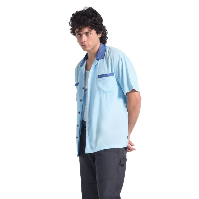 BRIXTON S/Sシャツ LAFAYETTE S/S WVN ブルー 着用画像 斜め
