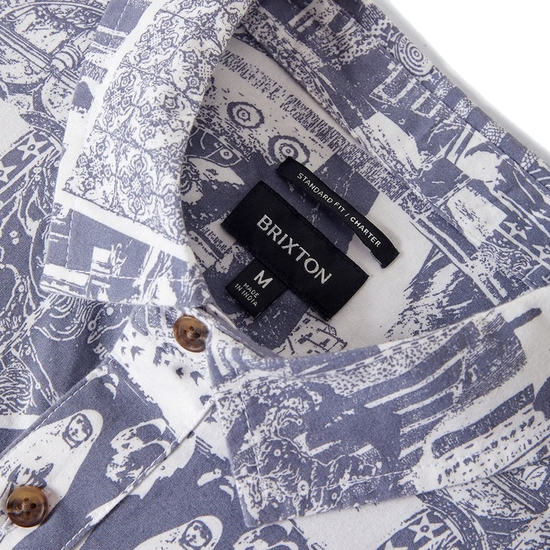 BRIXTON S/Sシャツ CHARTER PRINT S/S WVN ネイビー/ホワイト 商品画像 襟
