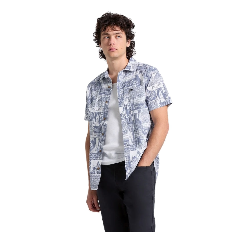 BRIXTON S/Sシャツ CHARTER PRINT S/S WVN ネイビー/ホワイト 着用画像 正面