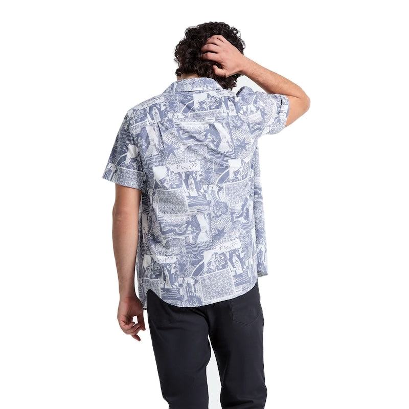 BRIXTON S/Sシャツ CHARTER PRINT S/S WVN ネイビー/ホワイト 着用画像 背面