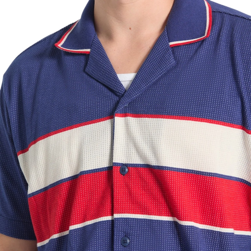 BRIXTON S/Sメッシュシャツ BUNKER MESH S/S WVN ネイビー 着用画像 クローズアップ
