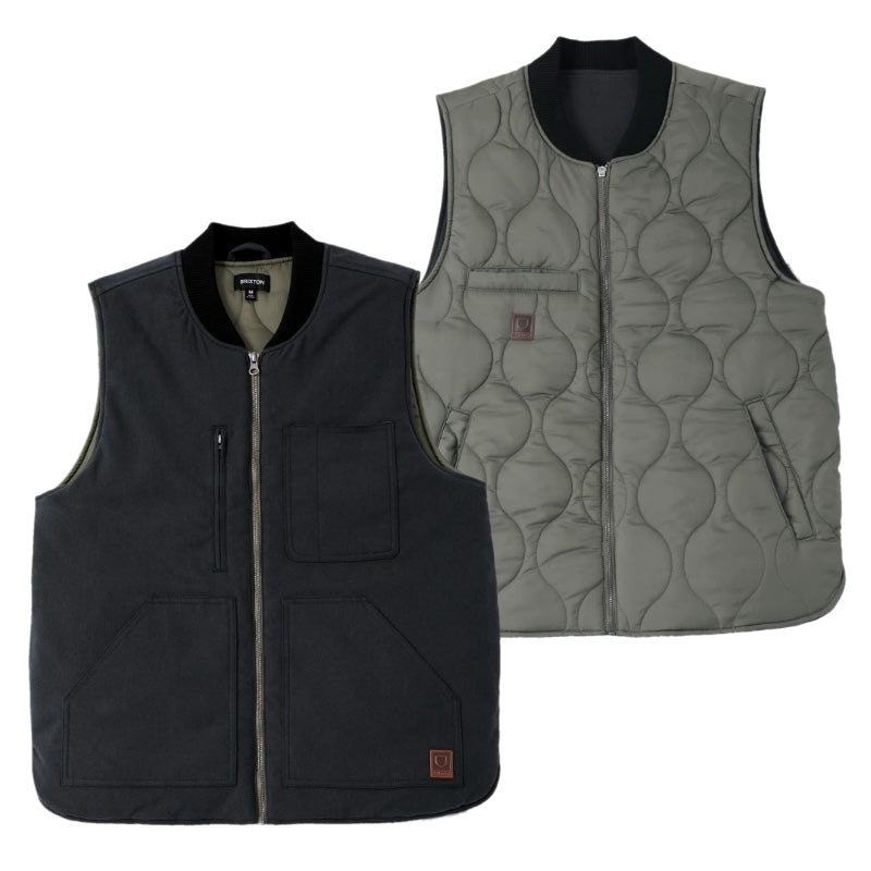 BRIXTON リバーシブルベスト BUILDERS ABRAHAM REV VEST ブラック/オリーブ 商品画像 表裏