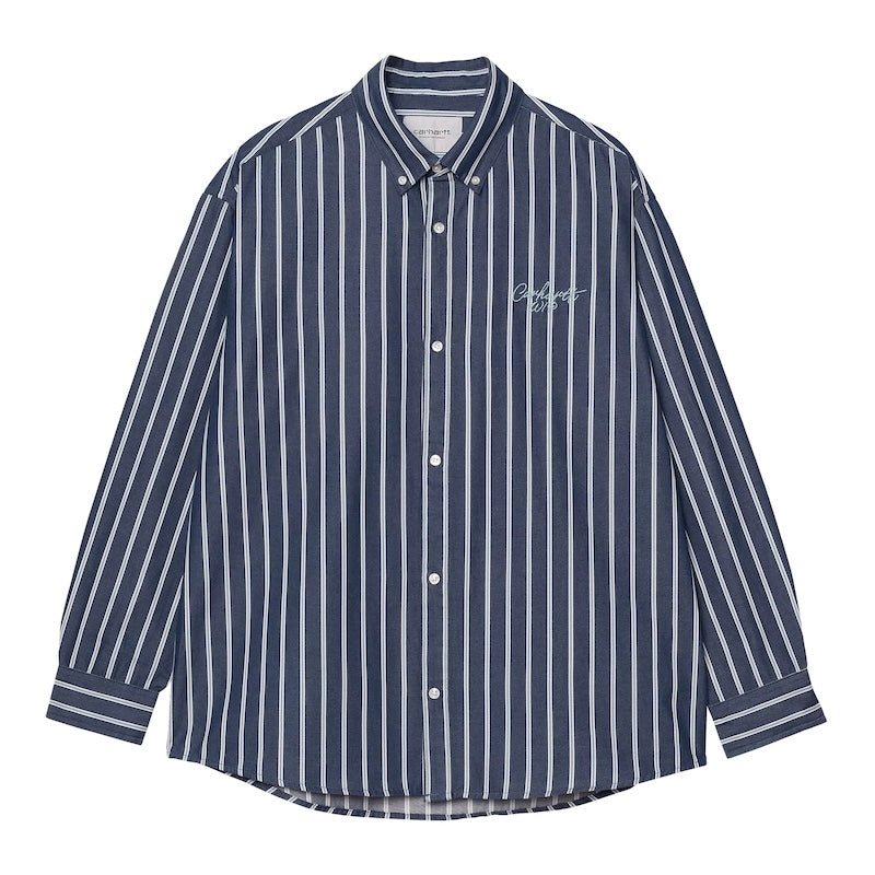 Carhartt WIP　L/Sシャツ　"L/S SIGNATURE SHIRT"　(Betz Stripe, Air Force Blue / Dusty Ice, stone washed)