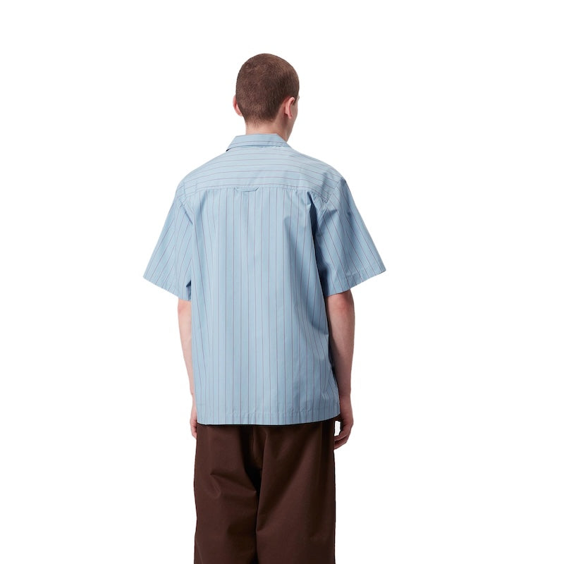 Carhartt WIP S/Sシャツ S/S HENDRY SHIRT ストライプ ブルー 着用画像 背面