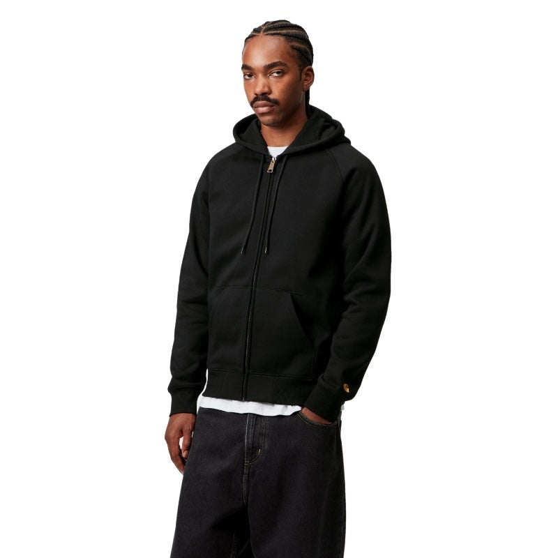 Carhartt WIP ジップアップパーカー HOODED CHASE JACKET ブラック 着用画像 正面 前閉じ