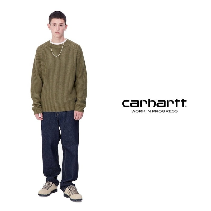 Carhartt WIP デニムパンツ SINGLE KNEE PANT ブルー 着用画像 正面 全身 2
