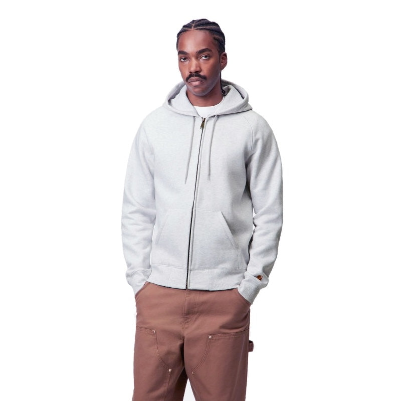 Carhartt WIP ジップアップパーカー HOODED CHASE JACKET アッシュ 着用画像 正面 前閉じ