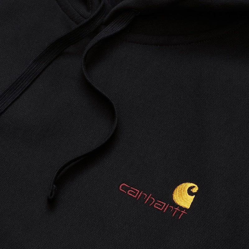 Carhartt WIP パーカー HOODED AMERICAN SCRIPT SWEAT ブラック 正面 クローズアップ 刺繍