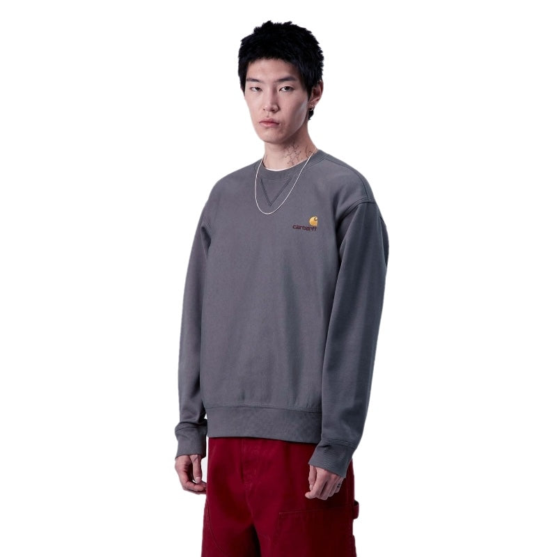 Carhartt WIP クルースウェット AMERICAN SCRIPT SWEAT チャコール 着用画像 正面