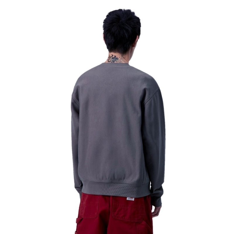 Carhartt WIP クルースウェット AMERICAN SCRIPT SWEAT チャコール 着用画像 背面