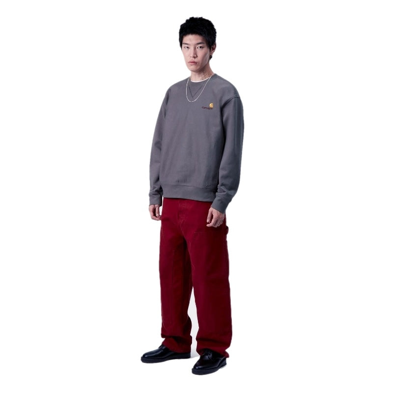 Carhartt WIP クルースウェット AMERICAN SCRIPT SWEAT チャコール 着用画像 正面 全身