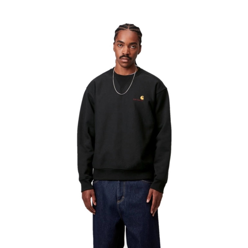 Carhartt WIP クルースウェット AMERICAN SCRIPT SWEAT ブラック 着用画像 正面
