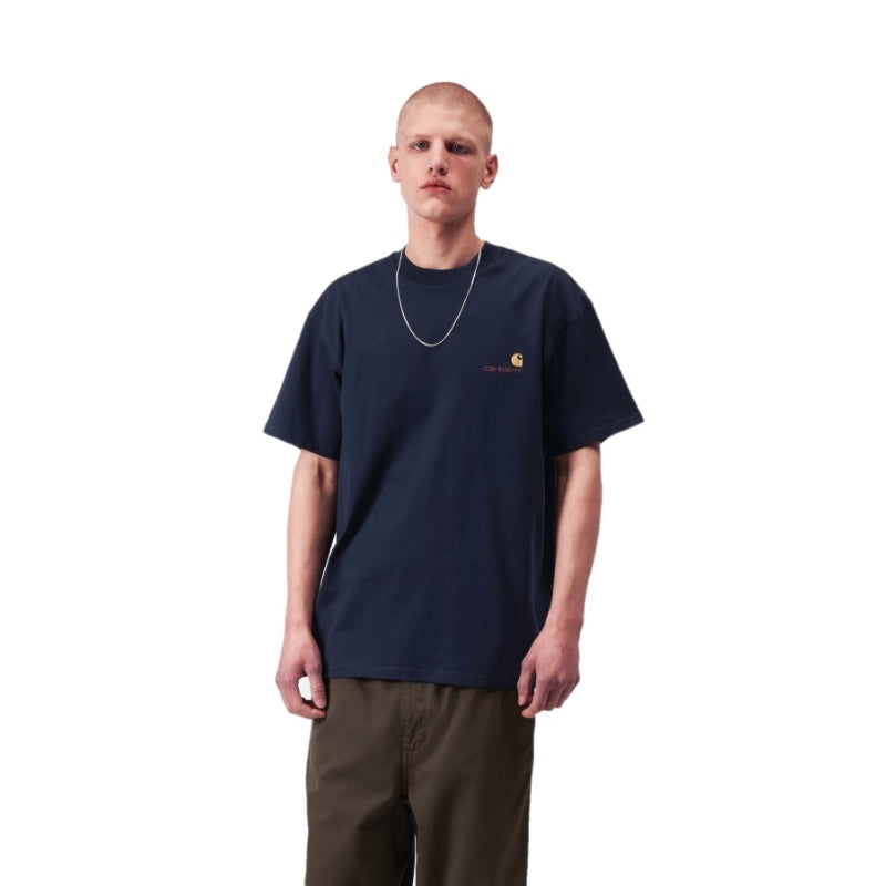 Carhartt WIP Tシャツ S/S AMERICAN SCRIPT T-SHIRT (Deep Night) 着用画像 正面