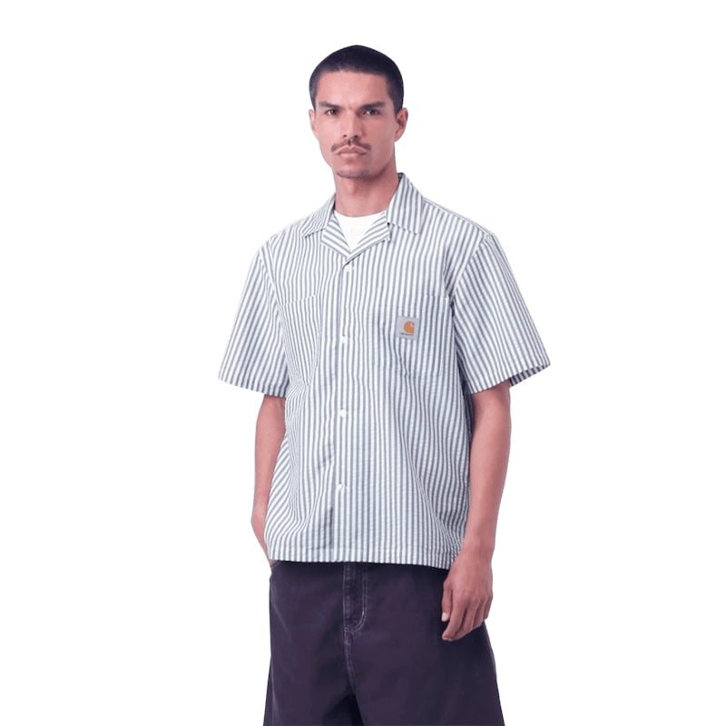 Carhartt WIP S/Sシャツ S/S LEAVEL SHIRT ブルー 着用画像 正面