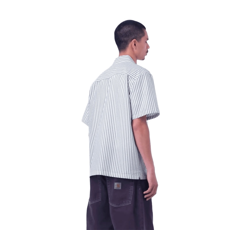 Carhartt WIP S/Sシャツ S/S LEAVEL SHIRT ブルー 着用画像 背面