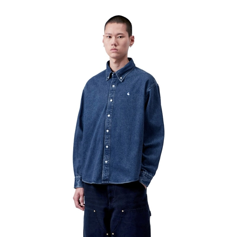 Carhartt WIP L/Sシャツ L/S LUCAS SHIRT (Blue / Stone Washed) 着用画像 正面
