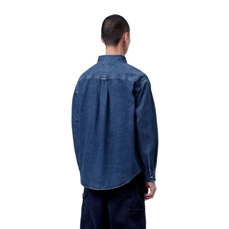 Carhartt WIP L/Sシャツ L/S LUCAS SHIRT (Blue / Stone Washed) 着用画像 背面