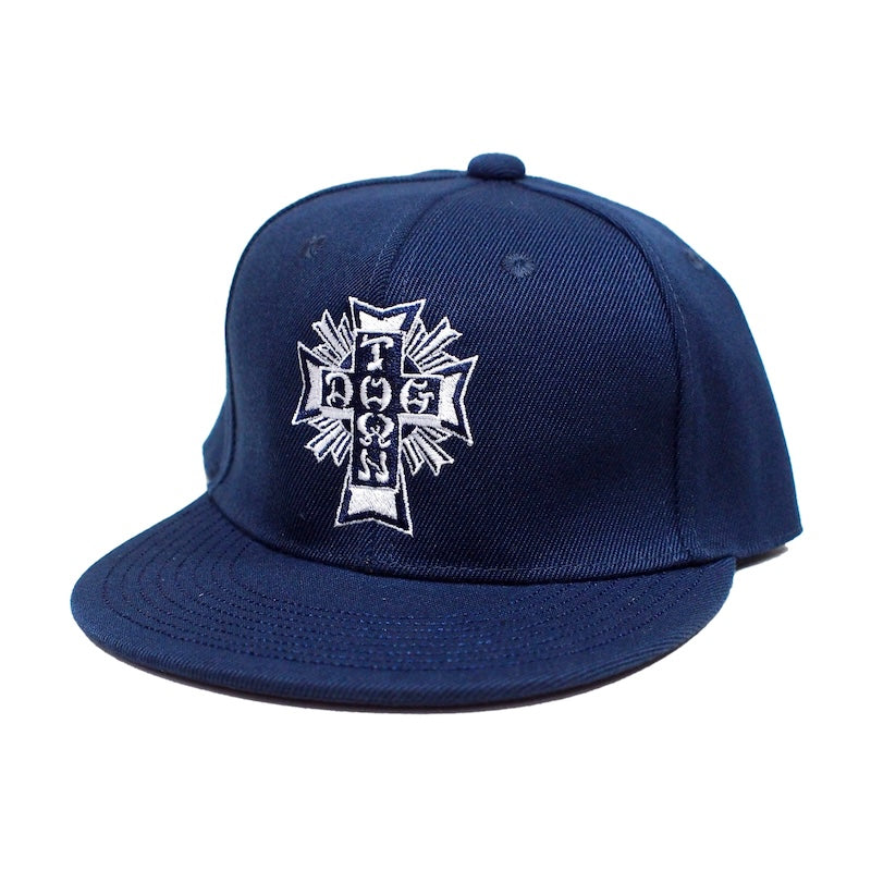 DOGTOWN　キャップ　"CROSS LOGO FLAT SNAPBACK CAP"　(Navy / White)