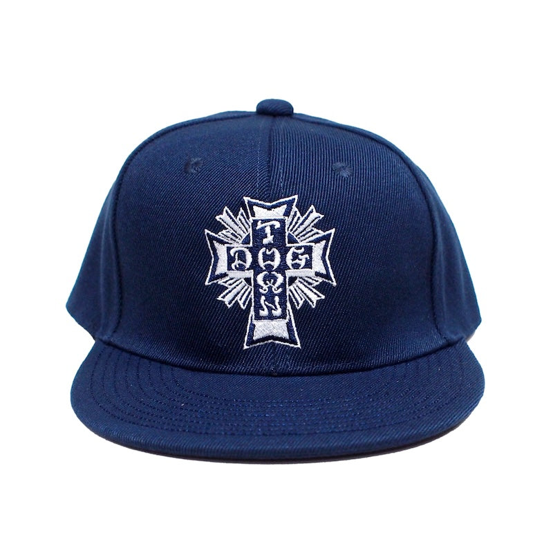 DOGTOWN　キャップ　"CROSS LOGO FLAT SNAPBACK CAP"　(Navy / White)