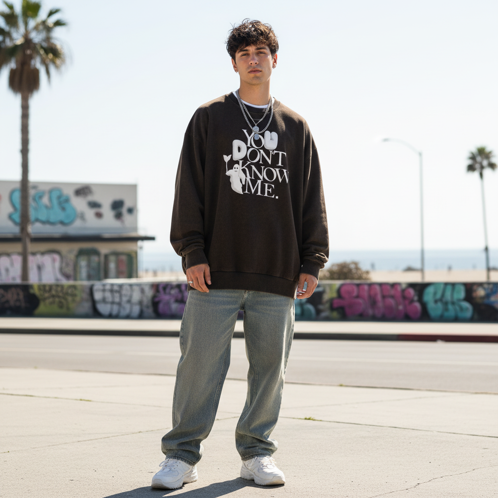 Deviluse　クルースウェット　"YOU DON'T KNOW ME CREWNECK SWEAT"　(Washed Black)