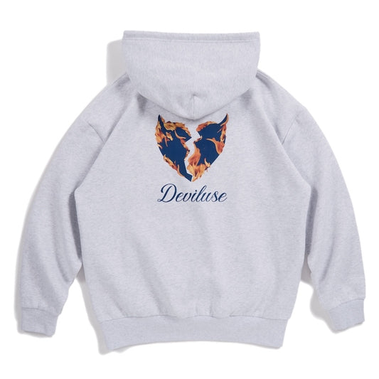 Deviluse パーカー FLAME HEART PULLOVER HOODED グレー 背面