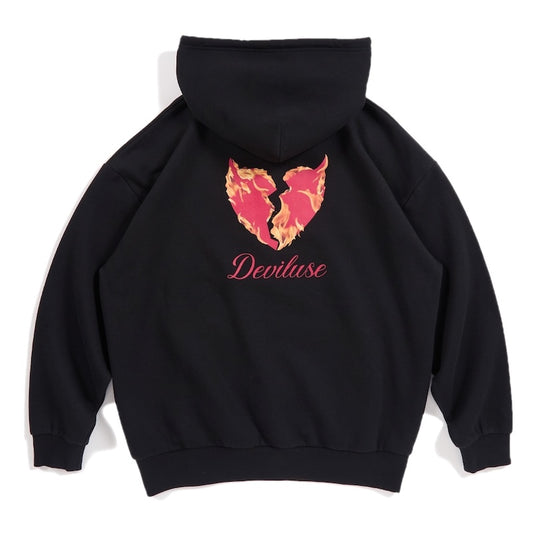 Deviluse パーカー FLAME HEART PULLOVER HOODED ブラック 背面