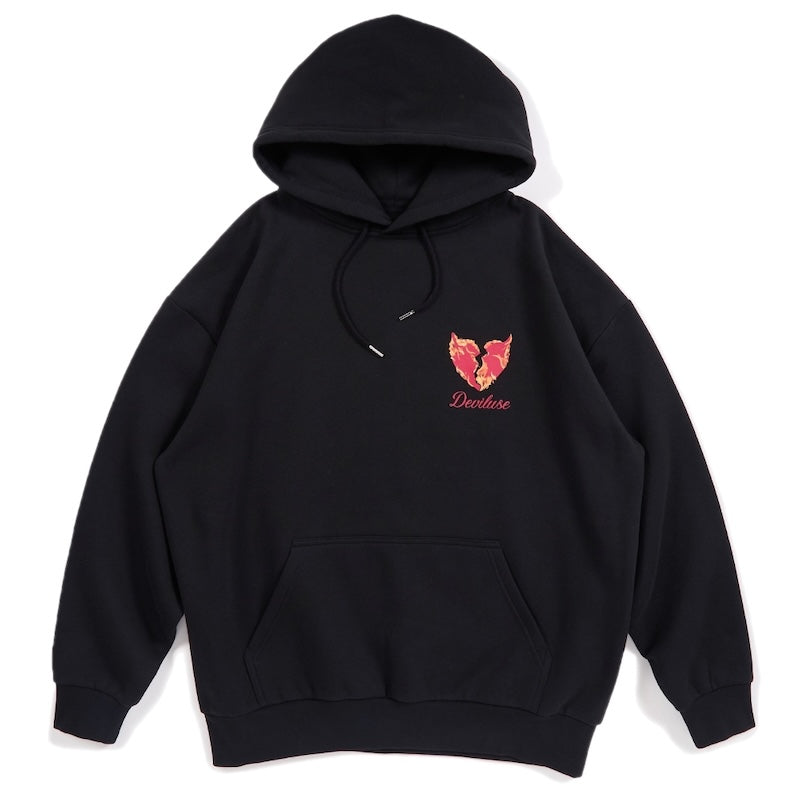 Deviluse パーカー FLAME HEART PULLOVER HOODED ブラック 正面
