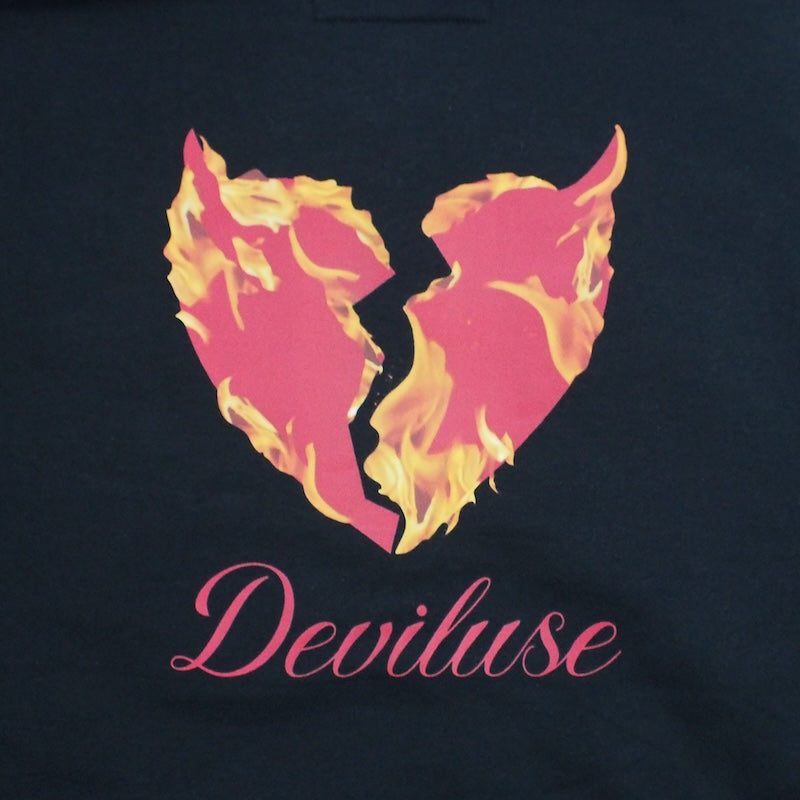 Deviluse パーカー FLAME HEART PULLOVER HOODED ブラック グラフィック