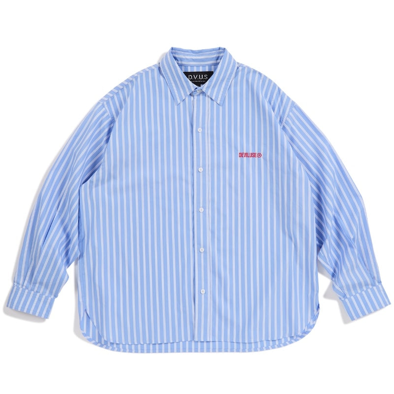 Deviluse L/Sシャツ STRIPE SHIRTS ブルー 正面
