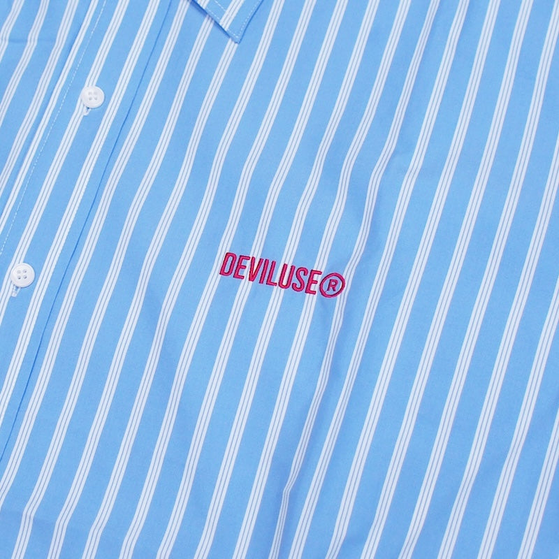 Deviluse L/Sシャツ STRIPE SHIRTS ブルー 正面 刺繍