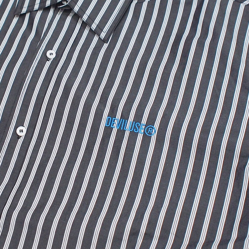Deviluse L/Sシャツ STRIPE SHIRTS ブラック フロント刺繍
