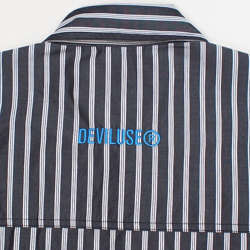 Deviluse L/Sシャツ STRIPE SHIRTS ブラック バック刺繍