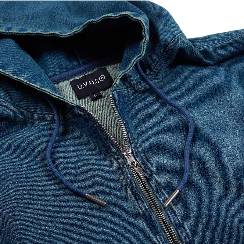 Deviluse ジャケット DENIM ZIP HOODIE インディゴ 正面 クローズアップ