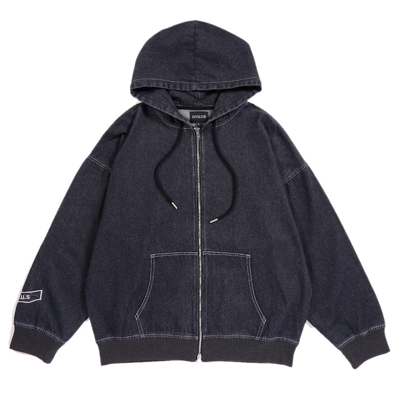 Deviluse ジャケット DENIM ZIP HOODIE ブラック 正面