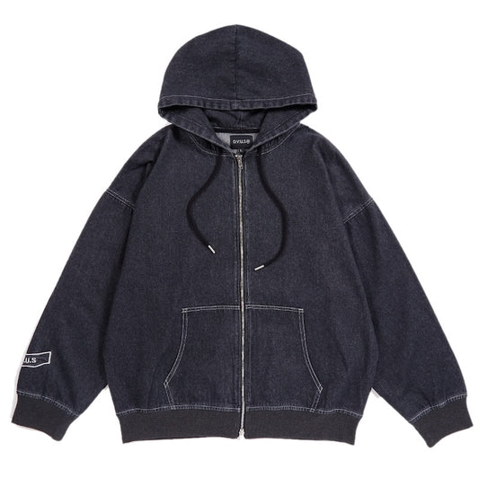 Deviluse ジャケット DENIM ZIP HOODIE ブラック 正面