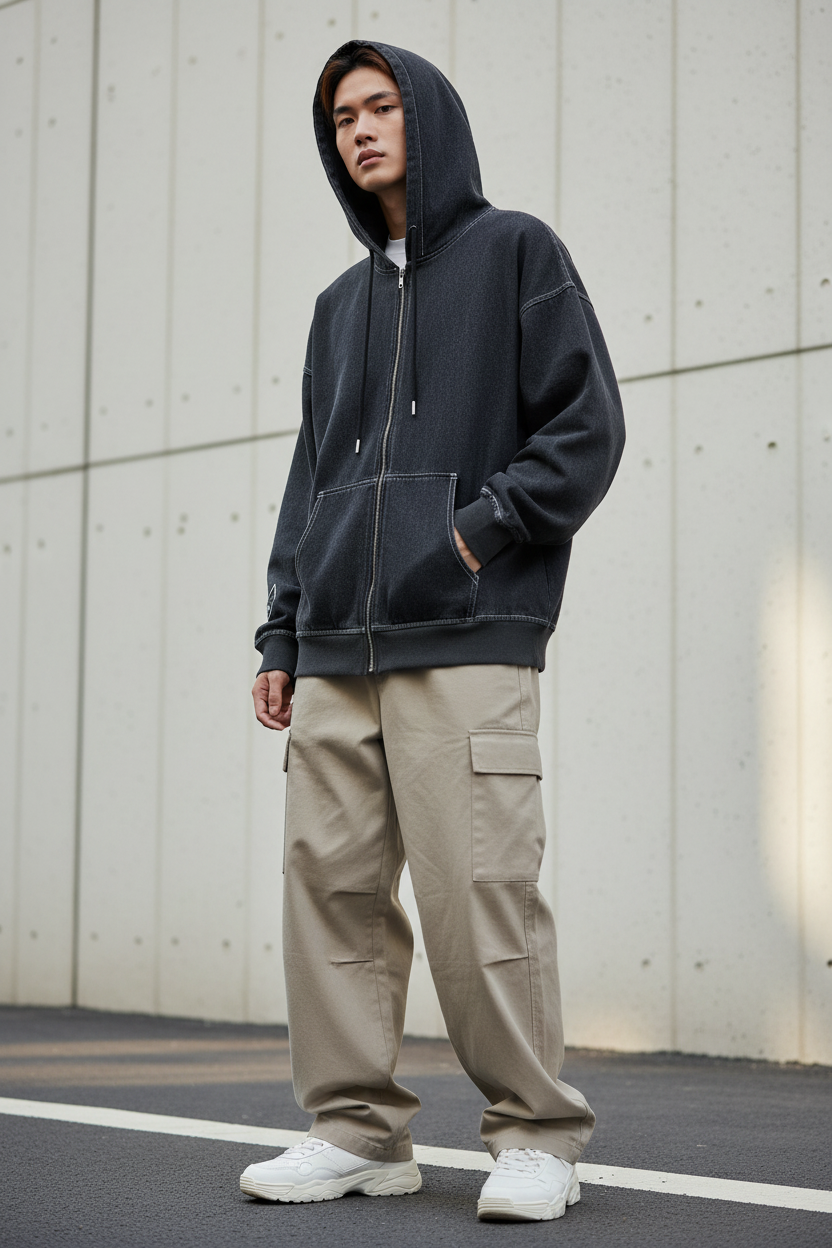 Deviluse ジャケット DENIM ZIP HOODIE ブラック 着用