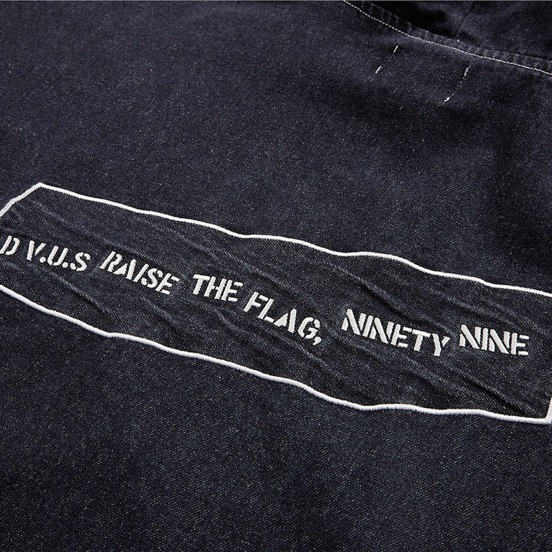 Deviluse ジャケット DENIM ZIP HOODIE ブラック 背面 刺繍
