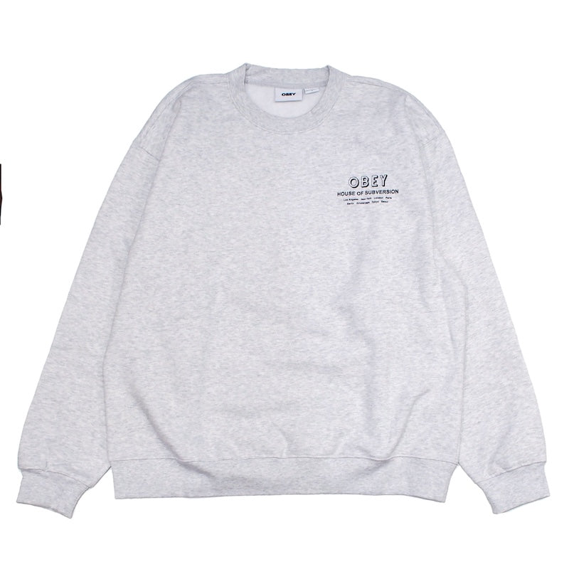OBEY　クルースウェット　"HOUSE OF SUBVERSION PREMIUM CREWNECK SWEAT"　(Heather Gray)