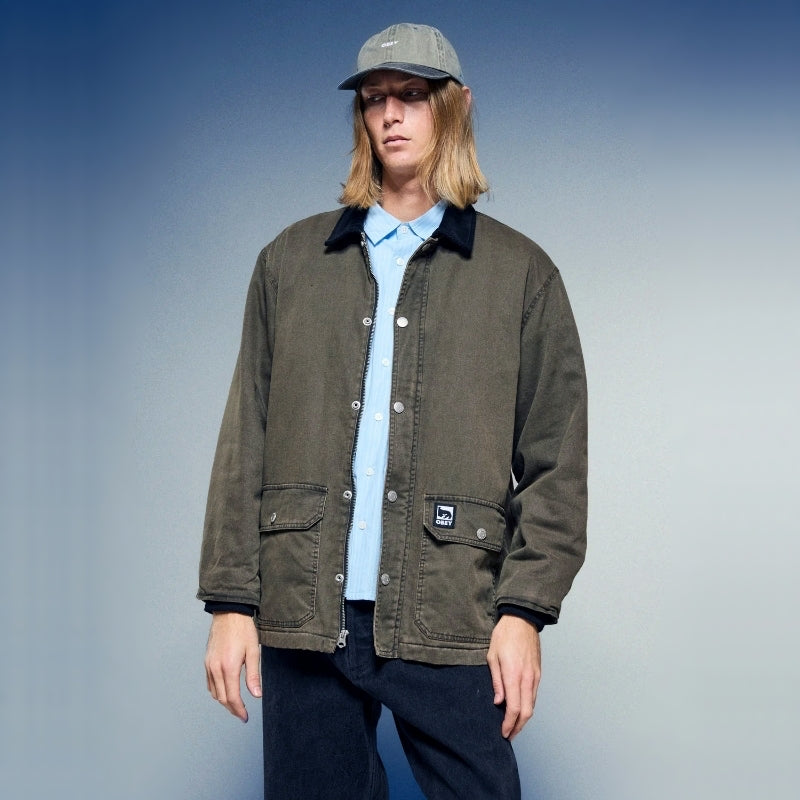 OBEY　ジャケット　"OBEY NORTON BARN COAT"　(Black Olive Faded Wash)