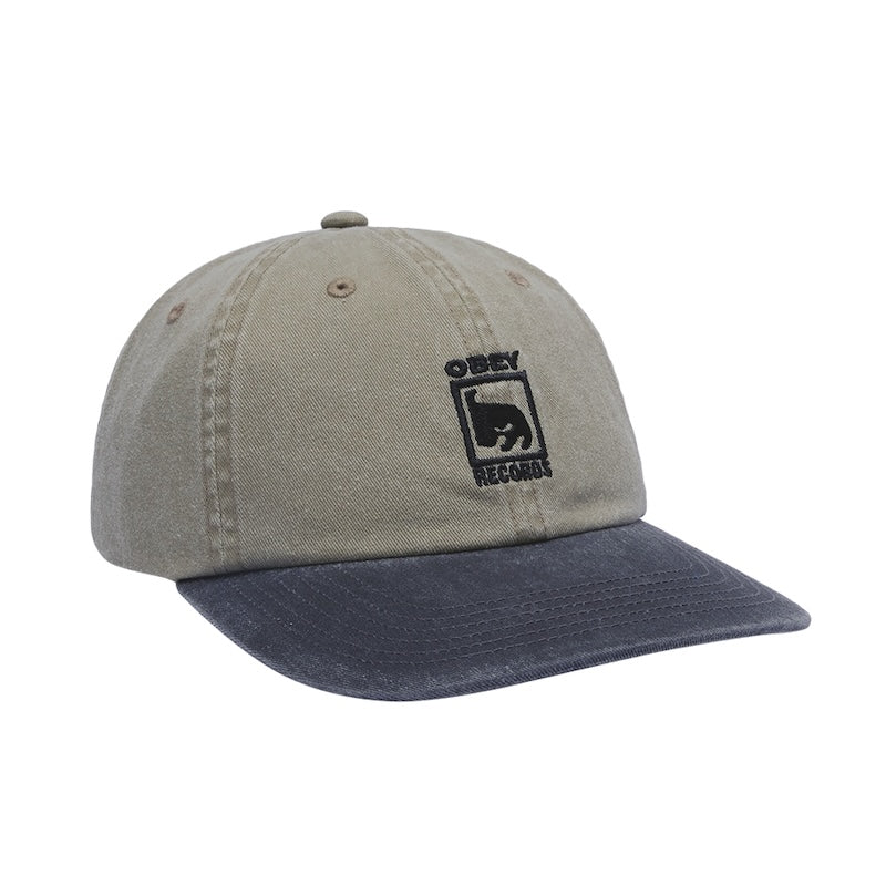 OBEY キャップ PIGMENT OBEY RECORDS 6 PANEL VELCRO BACK CAP カーキ 商品画像 正面
