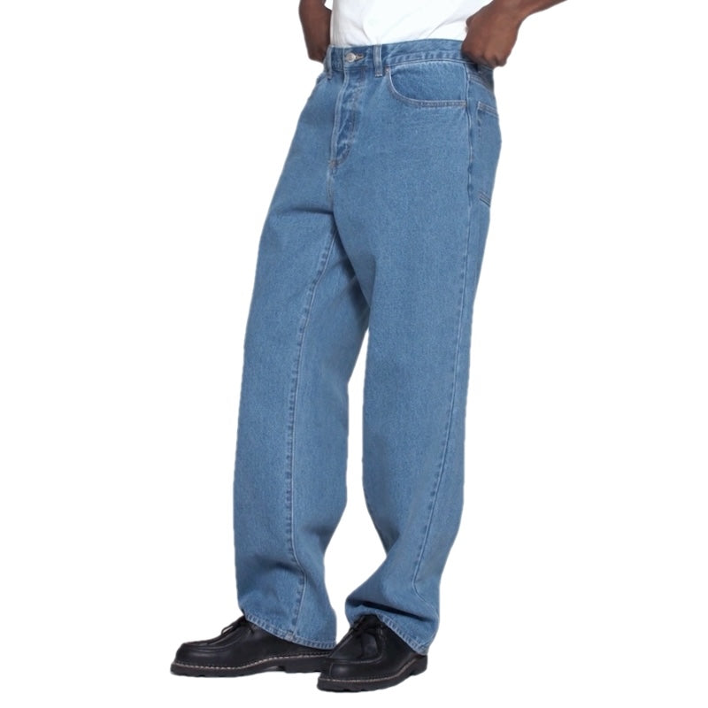 OBEY デニムパンツ CLASSIC BAGGY DENIM ライトインディゴ 着用画像 斜め