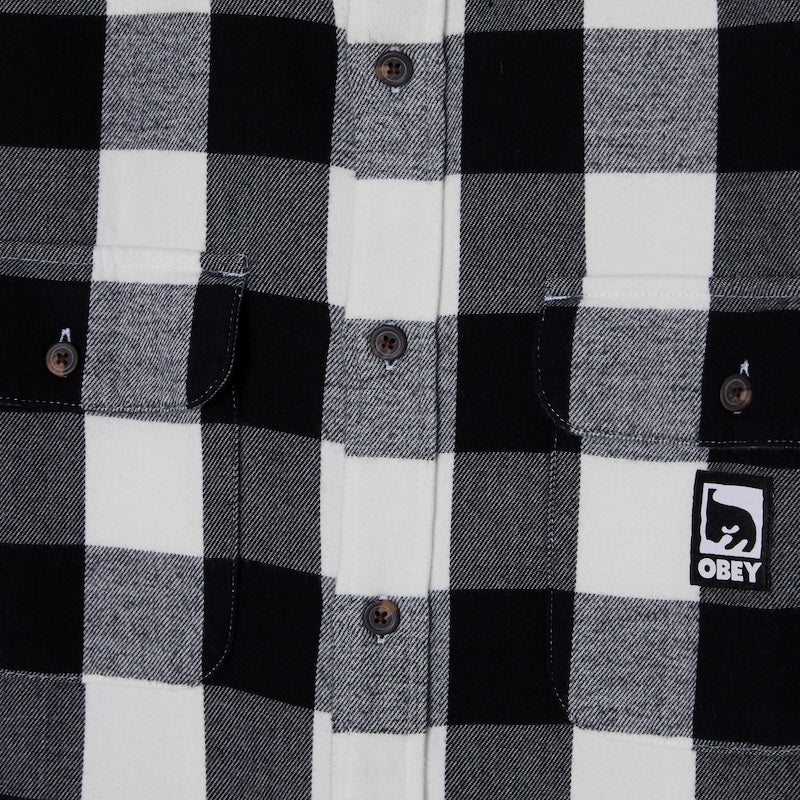 OBEY　L/Sシャツ JONES WOVEN (Vintage White Multi) 商品画像 フロント クローズアップ