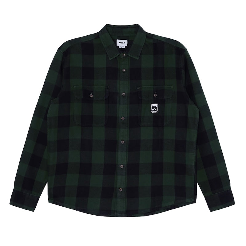 OBEY　L/Sシャツ JONES WOVEN (Kombu Green Multi) 商品画像 正面