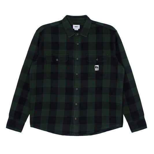 OBEY　L/Sシャツ JONES WOVEN (Kombu Green Multi) 商品画像 正面