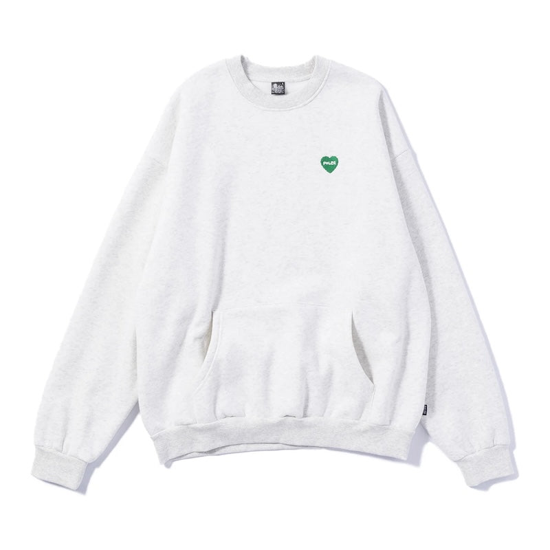 POLeR　クルースウェット　"FURRY HEART KANGAROO CREW SWEAT"　(Ash)